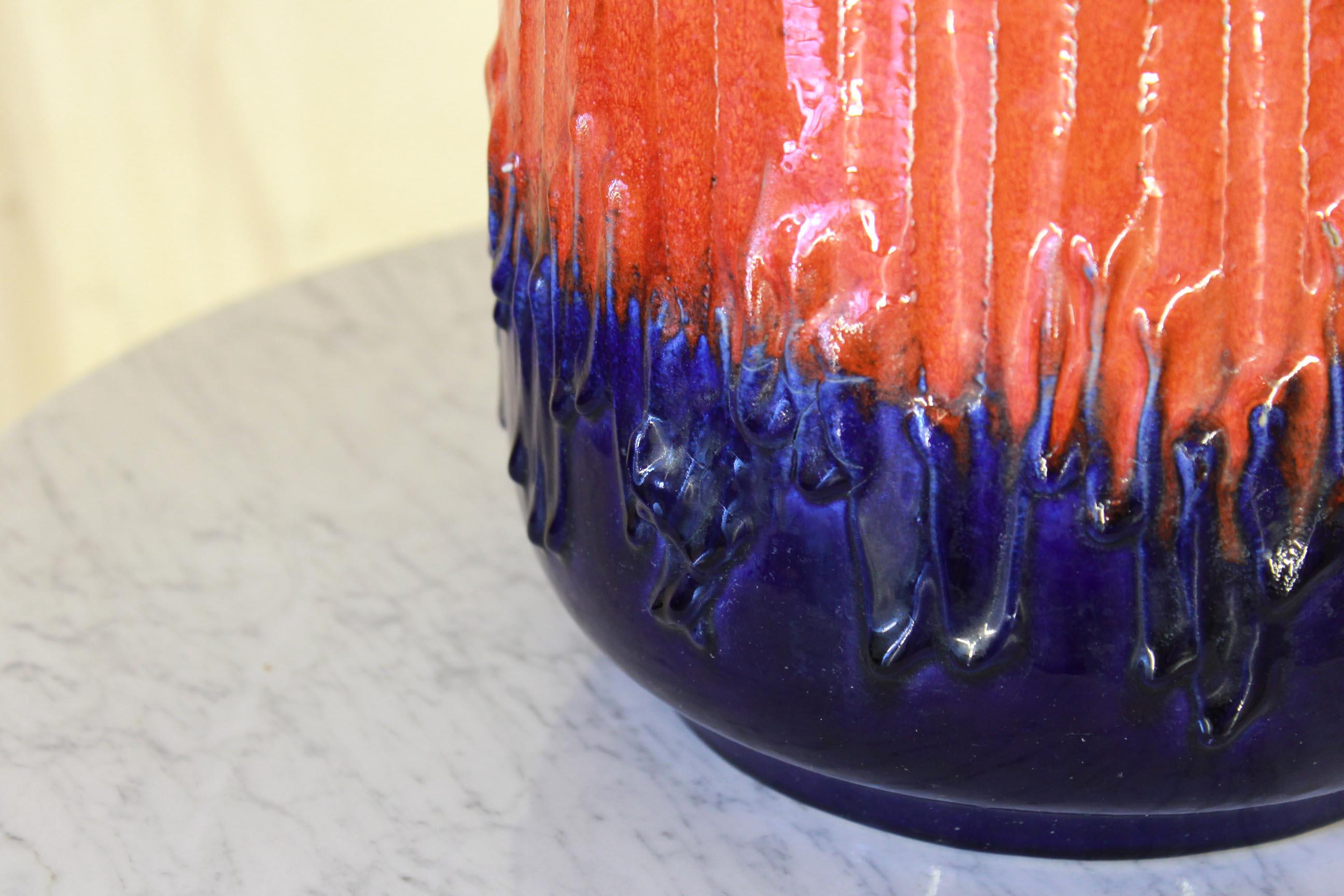 Vintage Decorative Ceramic Blue and Red Vase from Scheurich Firm, 1960s 1