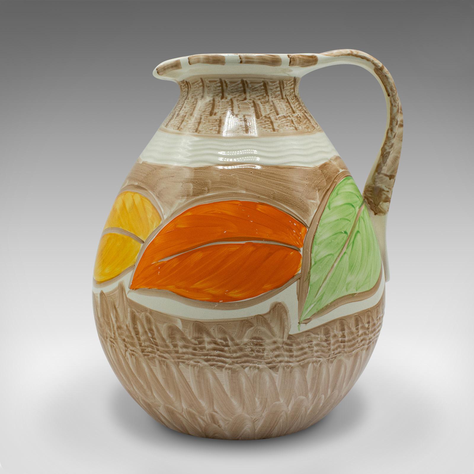 British Vintage Decorative Pouring Jug, English, Hand Painted Ceramic, Creamer, Art Deco For Sale