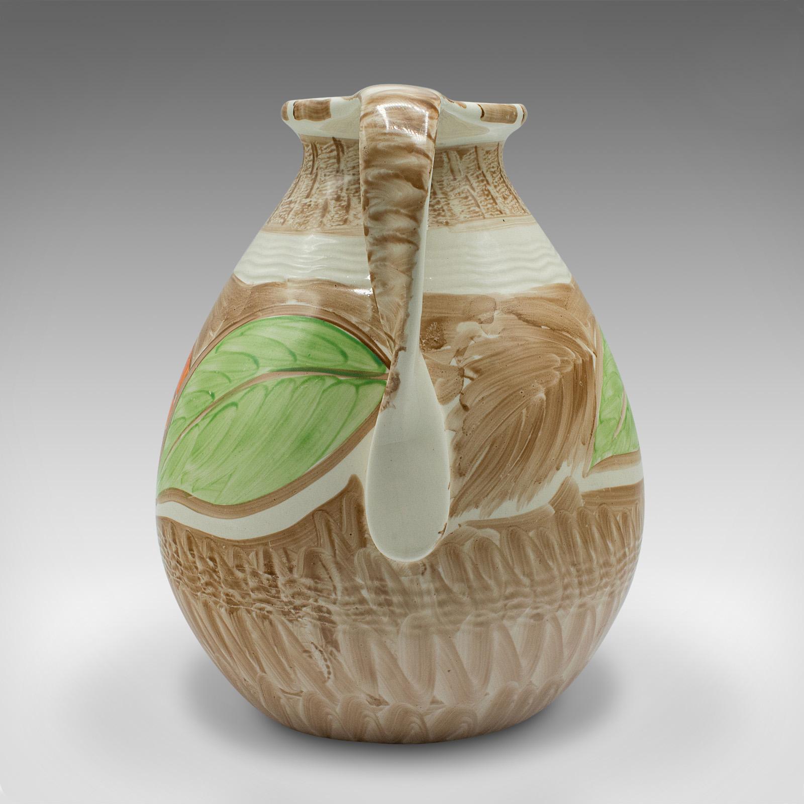 20th Century Vintage Decorative Pouring Jug, English, Hand Painted Ceramic, Creamer, Art Deco For Sale