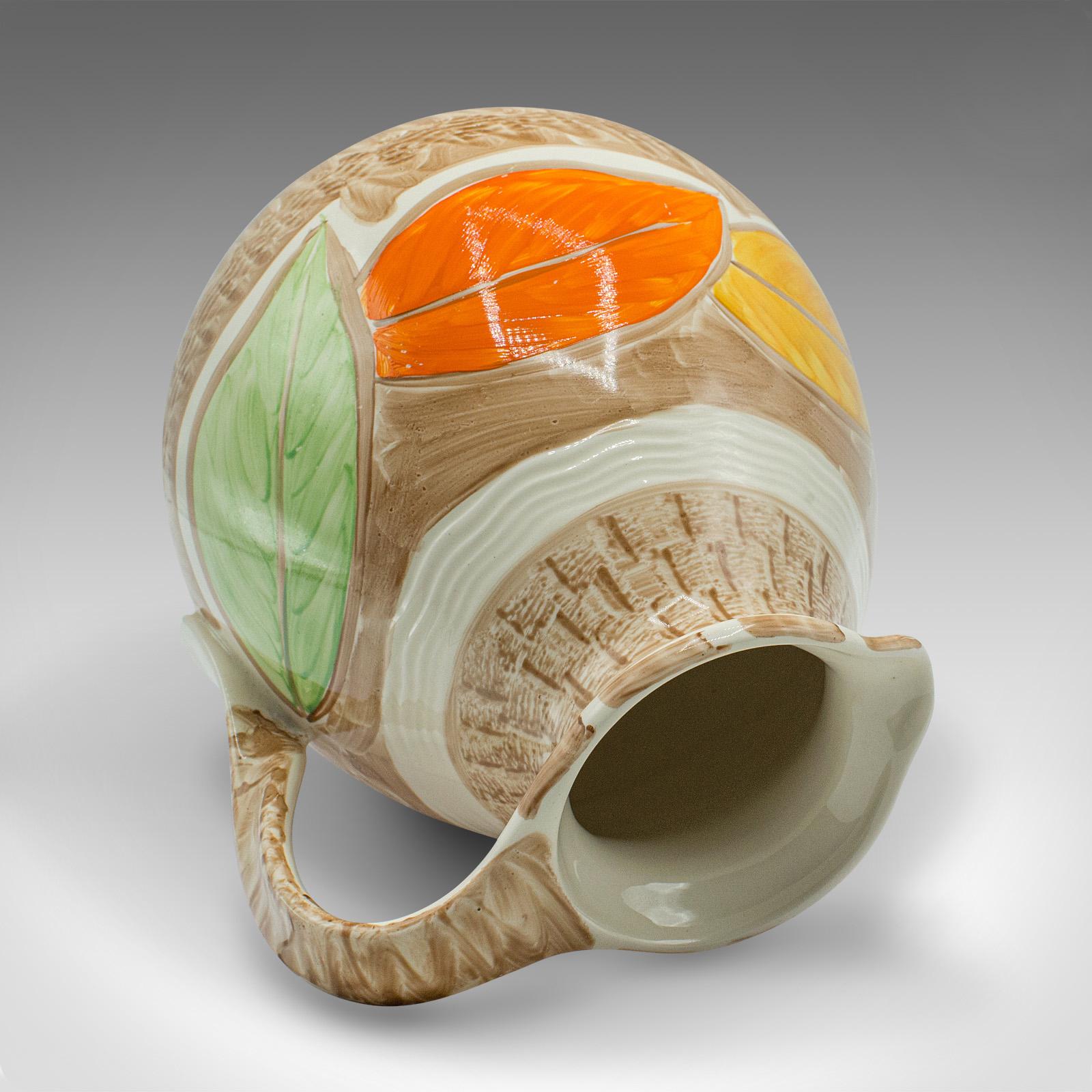 Vintage Decorative Pouring Jug, English, Hand Painted Ceramic, Creamer, Art Deco For Sale 1