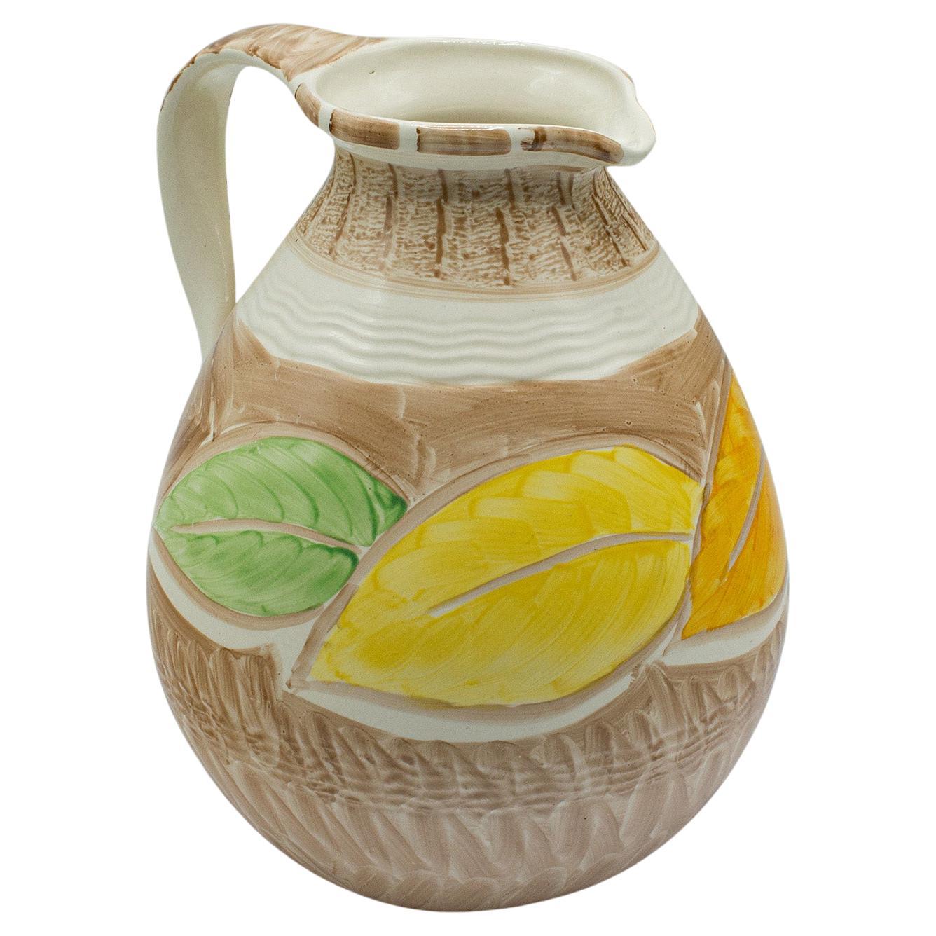Jarra Vintage Decorativa, Inglesa, Cerámica Pintada a Mano, Creamer, Art Deco