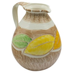 Jarra Vintage Decorativa, Inglesa, Cerámica Pintada a Mano, Creamer, Art Deco
