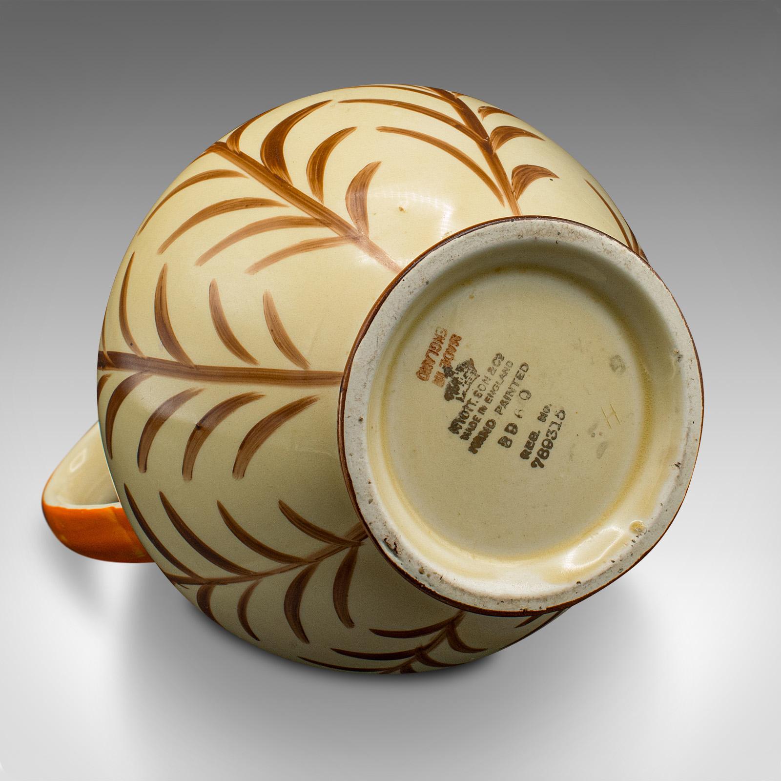 Dekorativer Vintage-Töpferwarenkrug, englisch, handbemalt, Keramik, Pourer, Art déco, Art déco im Angebot 1
