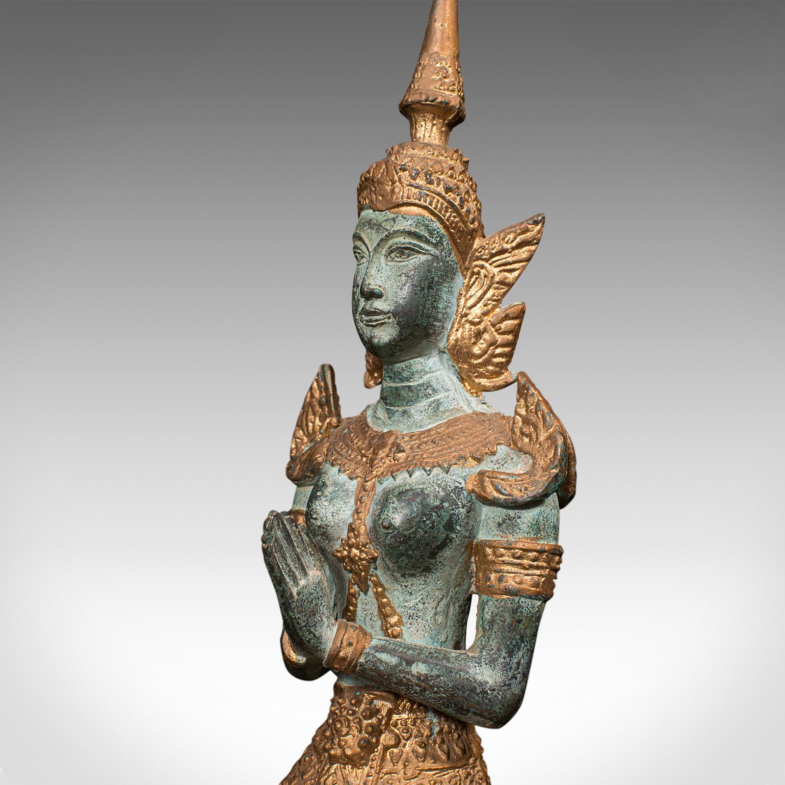 Vintage Decorative Prayer Figure, Oriental, Gilt Bronze, Thai Deity, Art Deco For Sale 4
