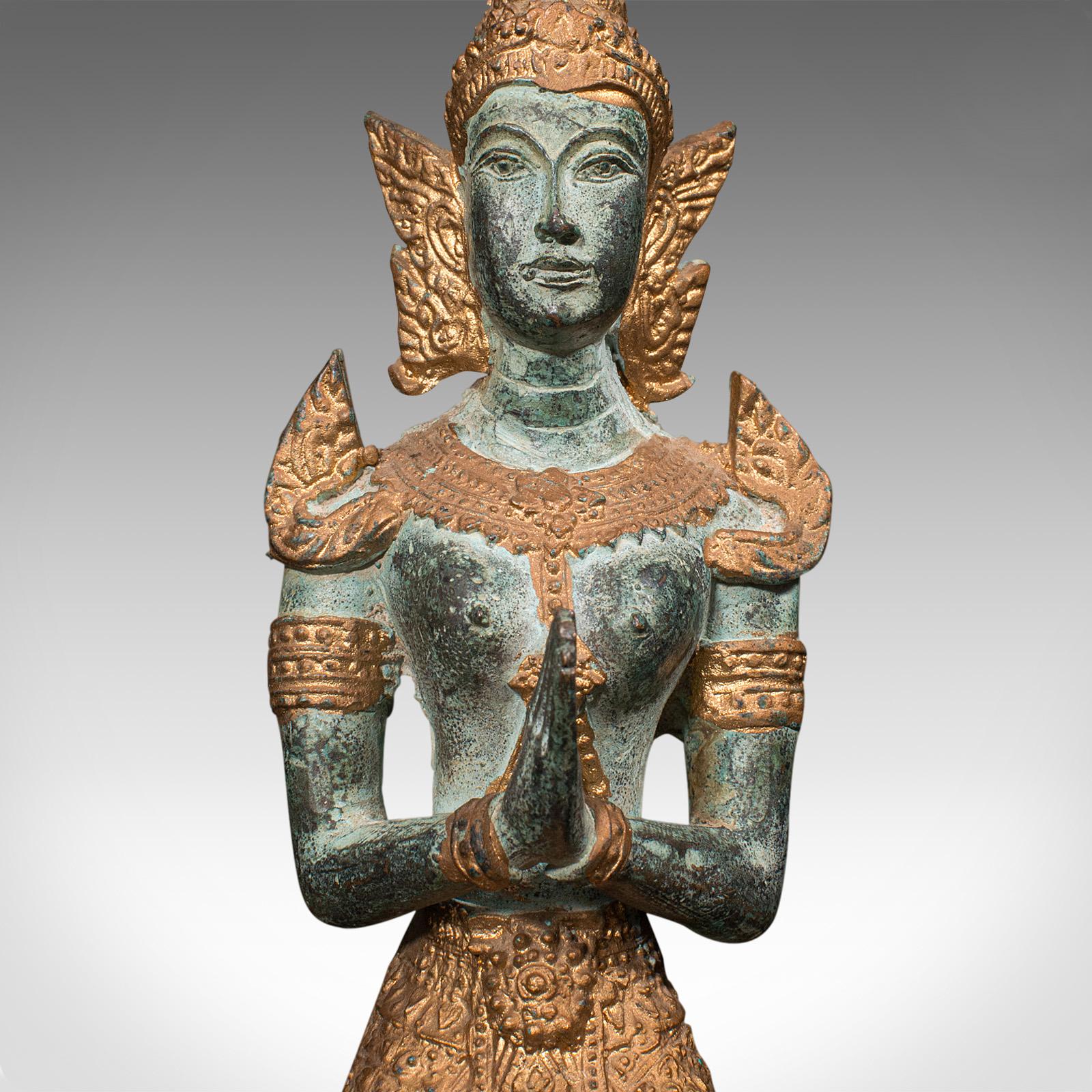 Vintage Decorative Prayer Figure, Oriental, Gilt Bronze, Thai Deity, Art Deco For Sale 5