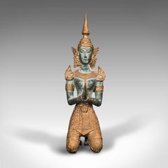 Vintage Decorative Prayer Figure, Oriental, Gilt Bronze, Thai Deity, Art Deco