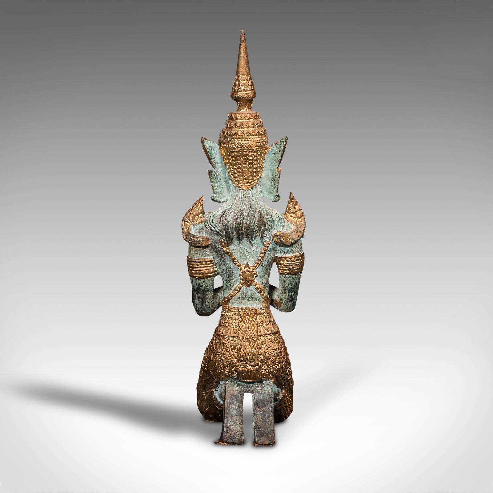 Metal Vintage Decorative Prayer Figure, Oriental, Gilt Bronze, Thai Deity, Art Deco For Sale