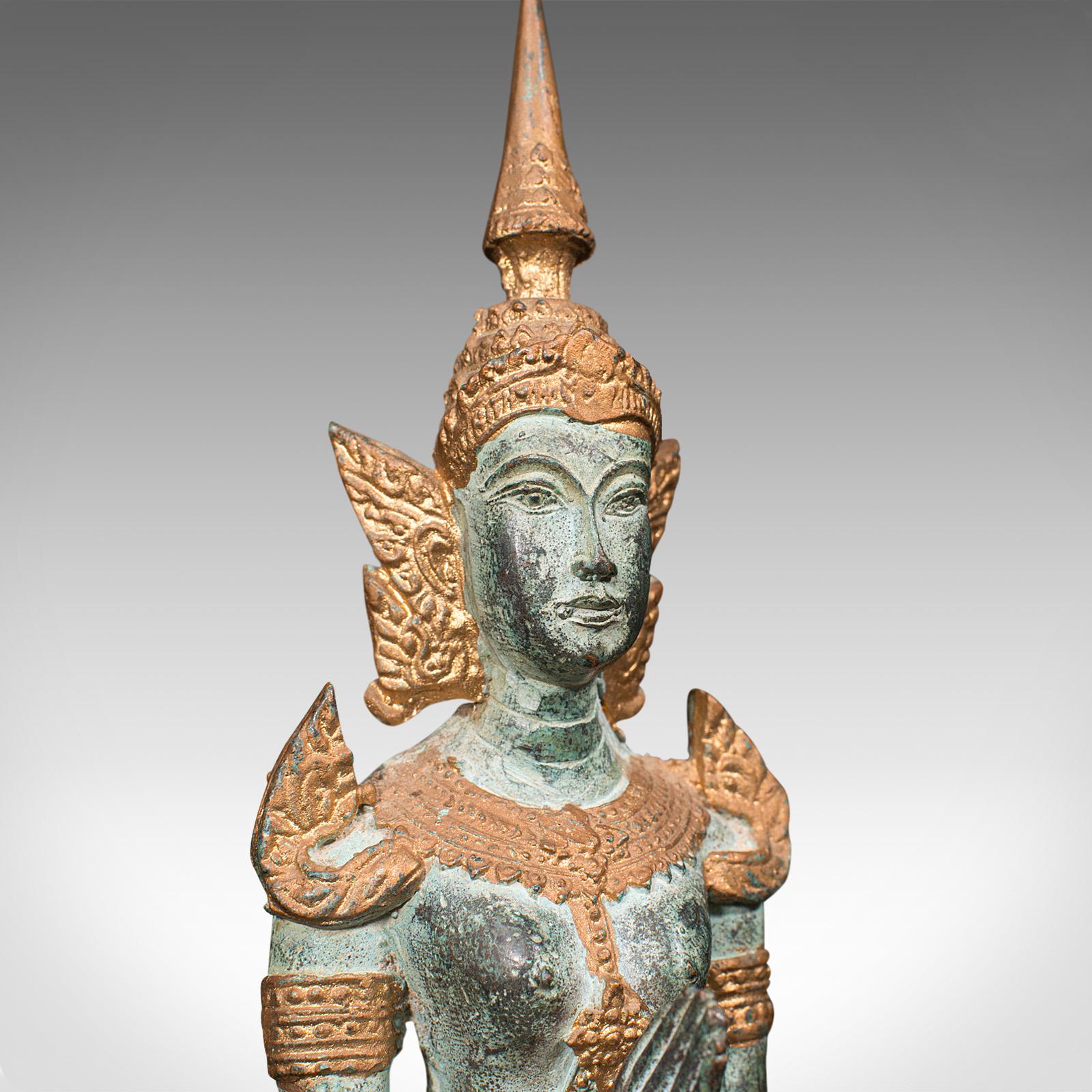 Vintage Decorative Prayer Figure, Oriental, Gilt Bronze, Thai Deity, Art Deco For Sale 2