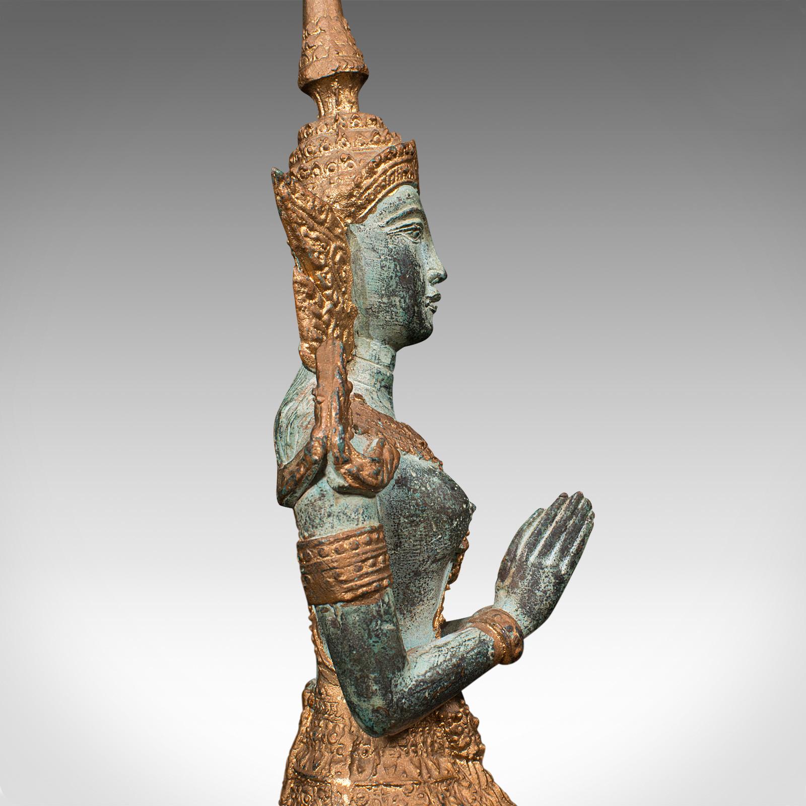 Vintage Decorative Prayer Figure, Oriental, Gilt Bronze, Thai Deity, Art Deco For Sale 3