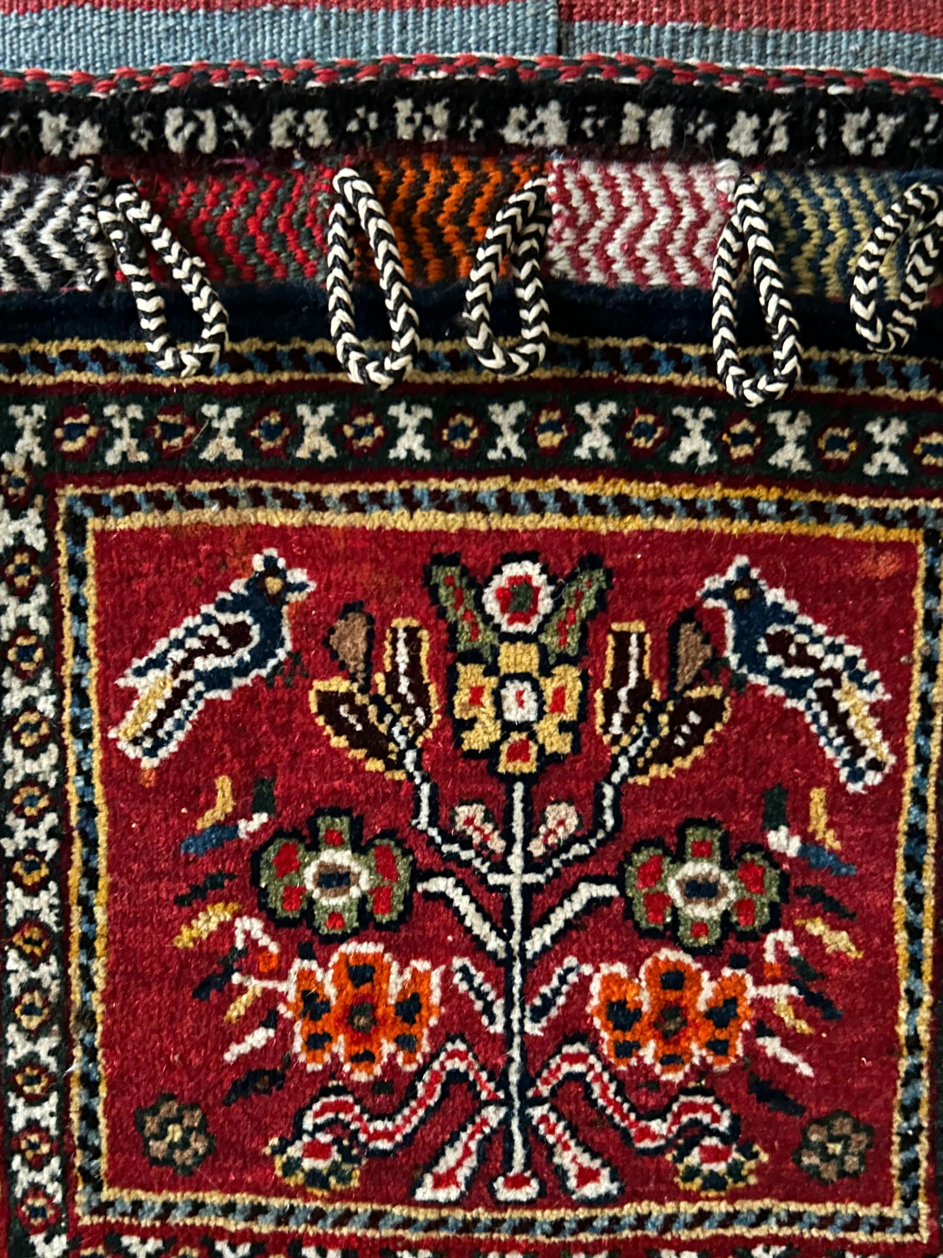 Wool Vintage Decorative Red Kashgai Kurd Saddle Bag, West Asia, 20th Century
