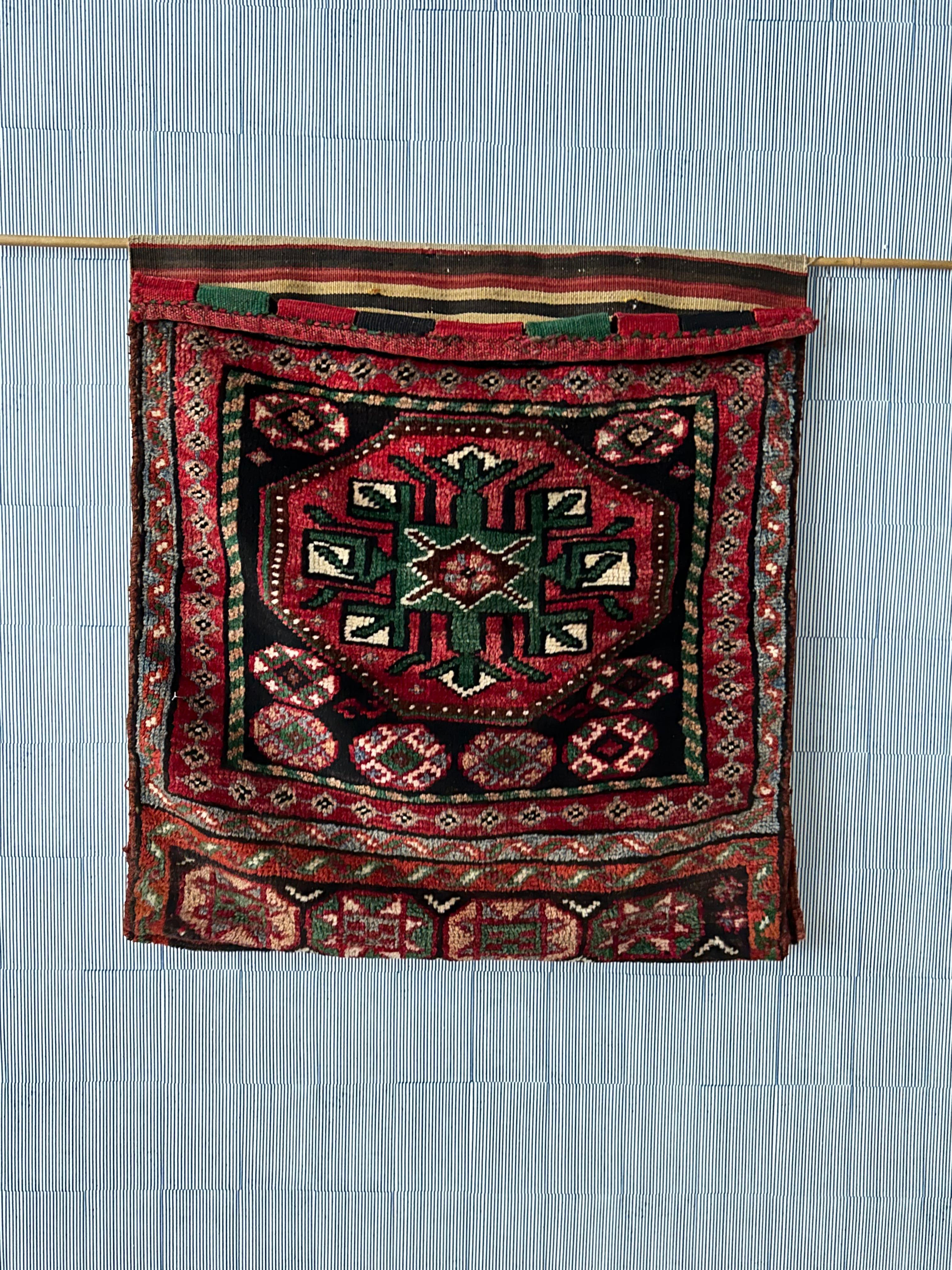 Unknown Vintage Decorative Red Multicolored Khorjin Saddle Bag, West Asia, 20th Century