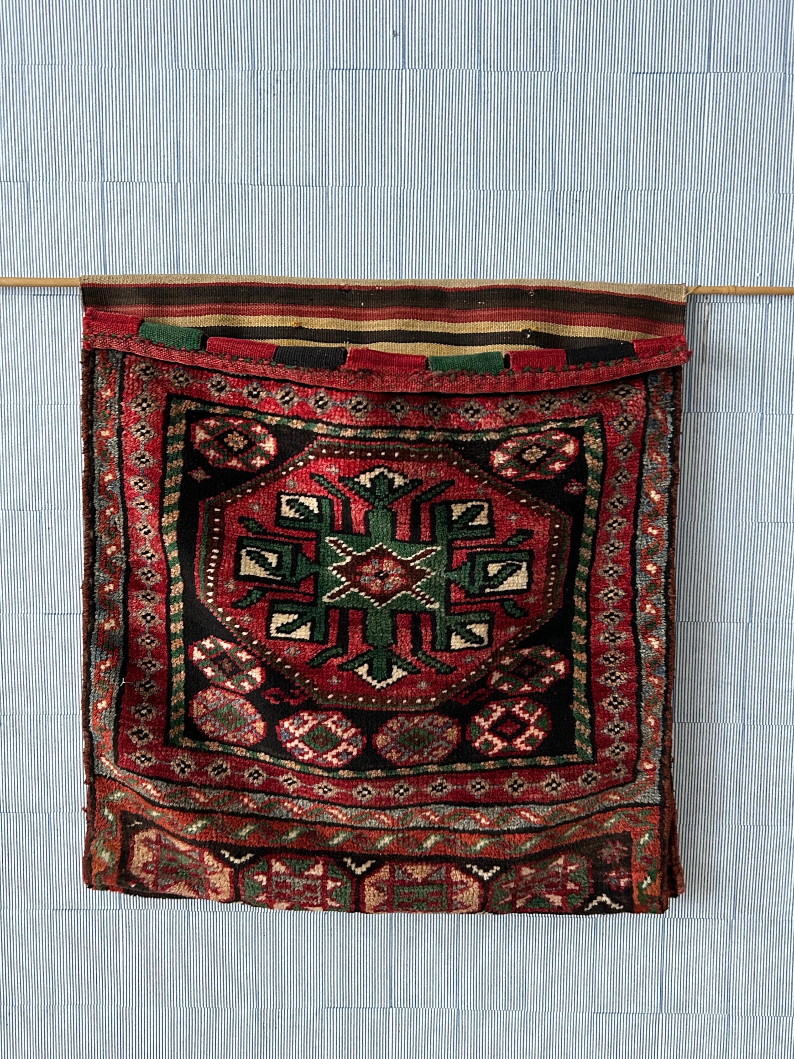 Vintage Decorative Red Multicolored Khorjin Saddle Bag, West Asia, 20th Century 3