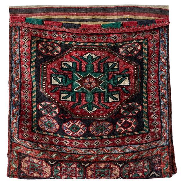 Vintage Decorative Red Multicolored Khorjin Saddle Bag, West Asia, 20th Century