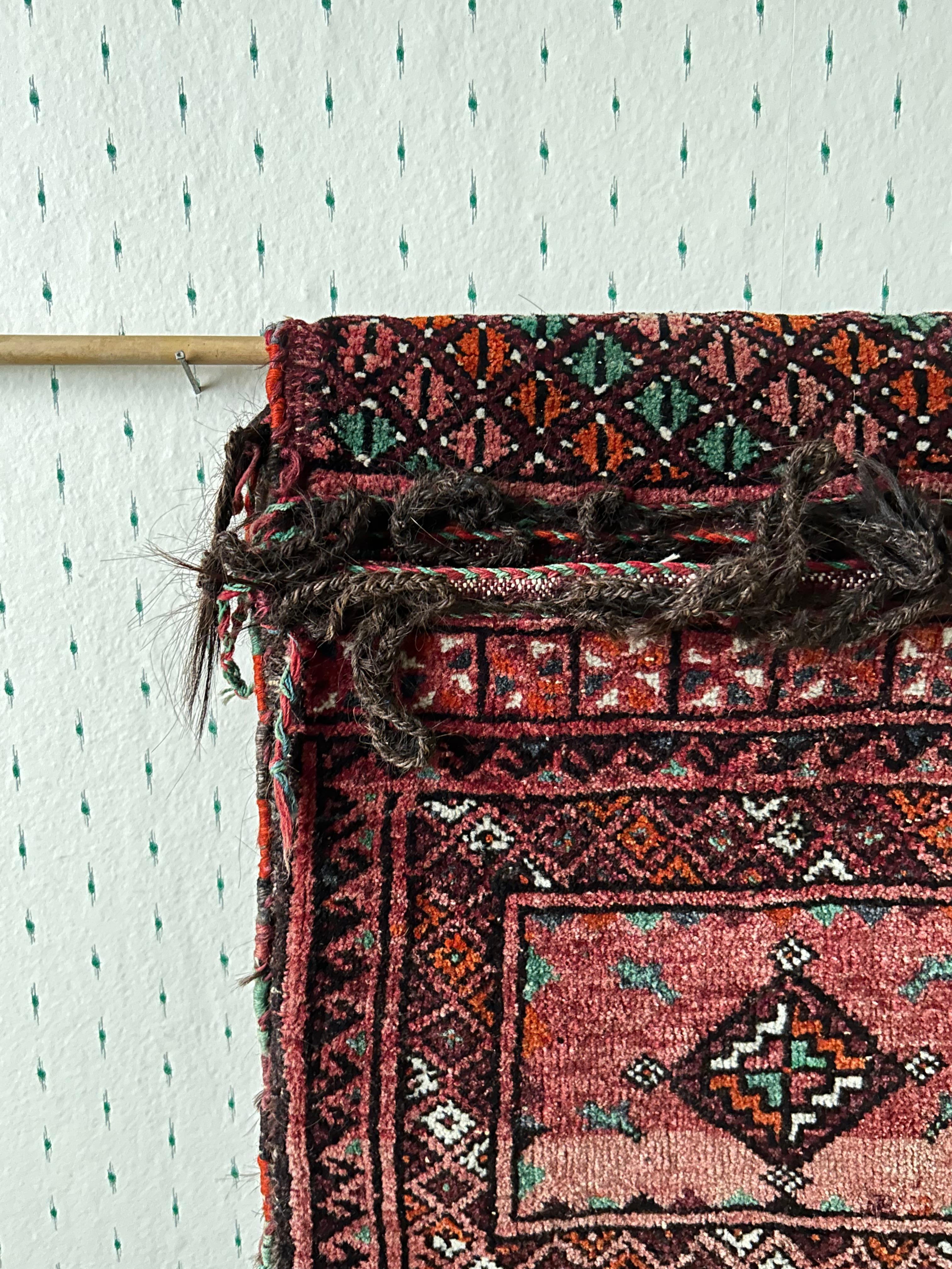 Wool Vintage Decorative Red Turkem Baluch Saddle Bag, West Asia, 20th Century
