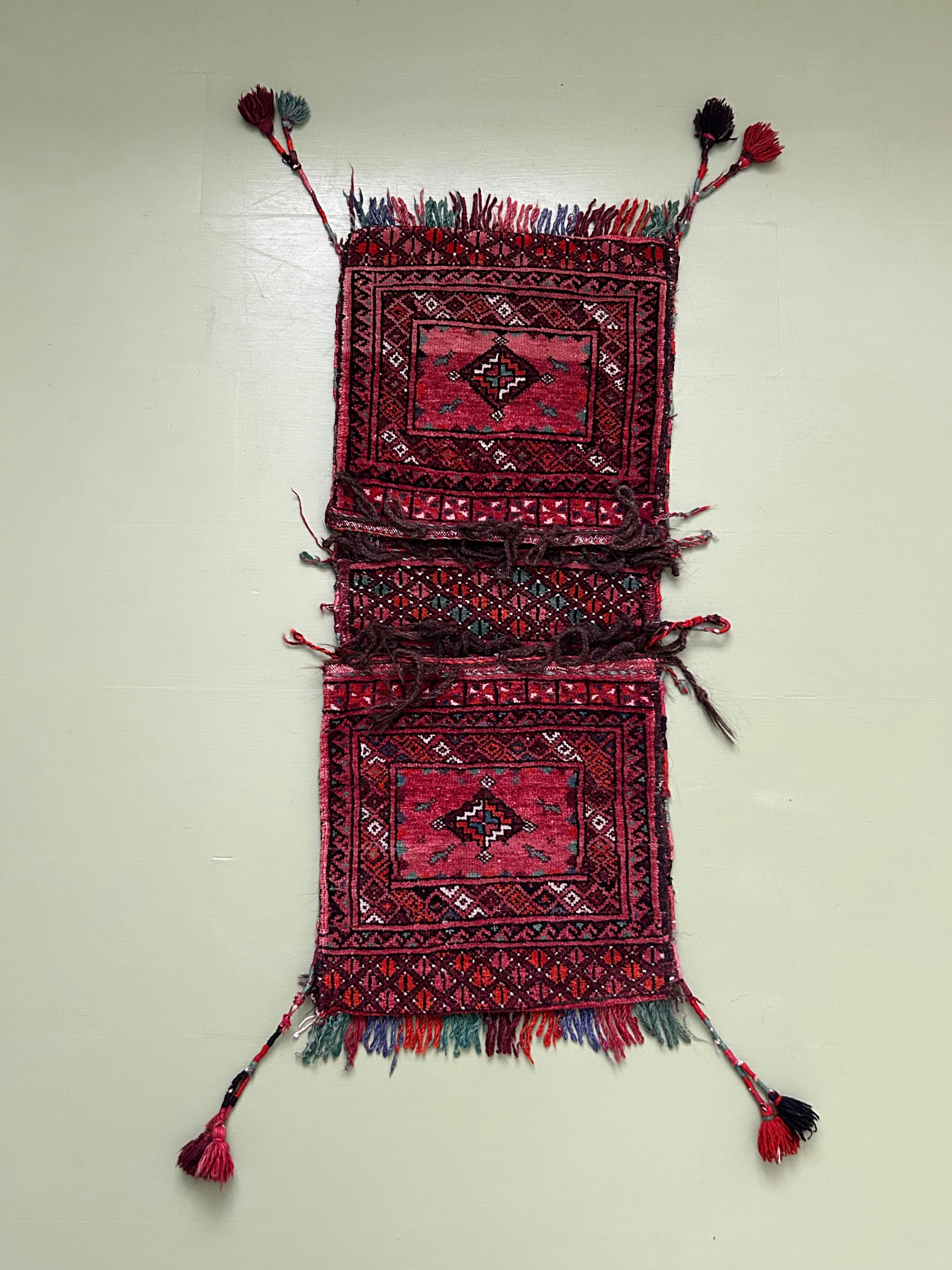 Vintage Decorative Red Turkem Baluch Saddle Bag, West Asia, 20th Century 2