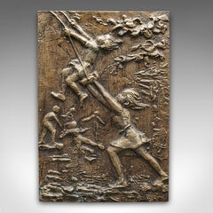 Vintage Decorative Relief Plaque, English, Bronze Plate, Mid Century, Circa 1950