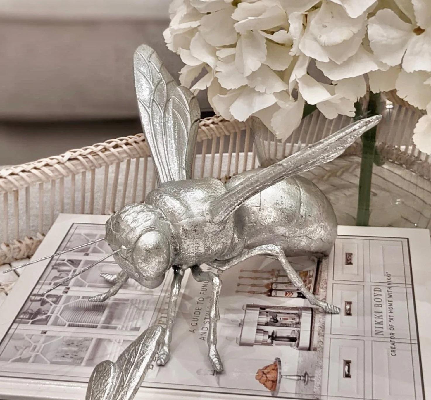 Late 20th Century Vintage Decorative Silver Bee Ornament Bumble Bee Sculpture LUXURY ORNAMENT Bee For Sale