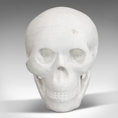 Vintage Decorative Skull, English, White Marble, Desk, Ornament, Paperweight