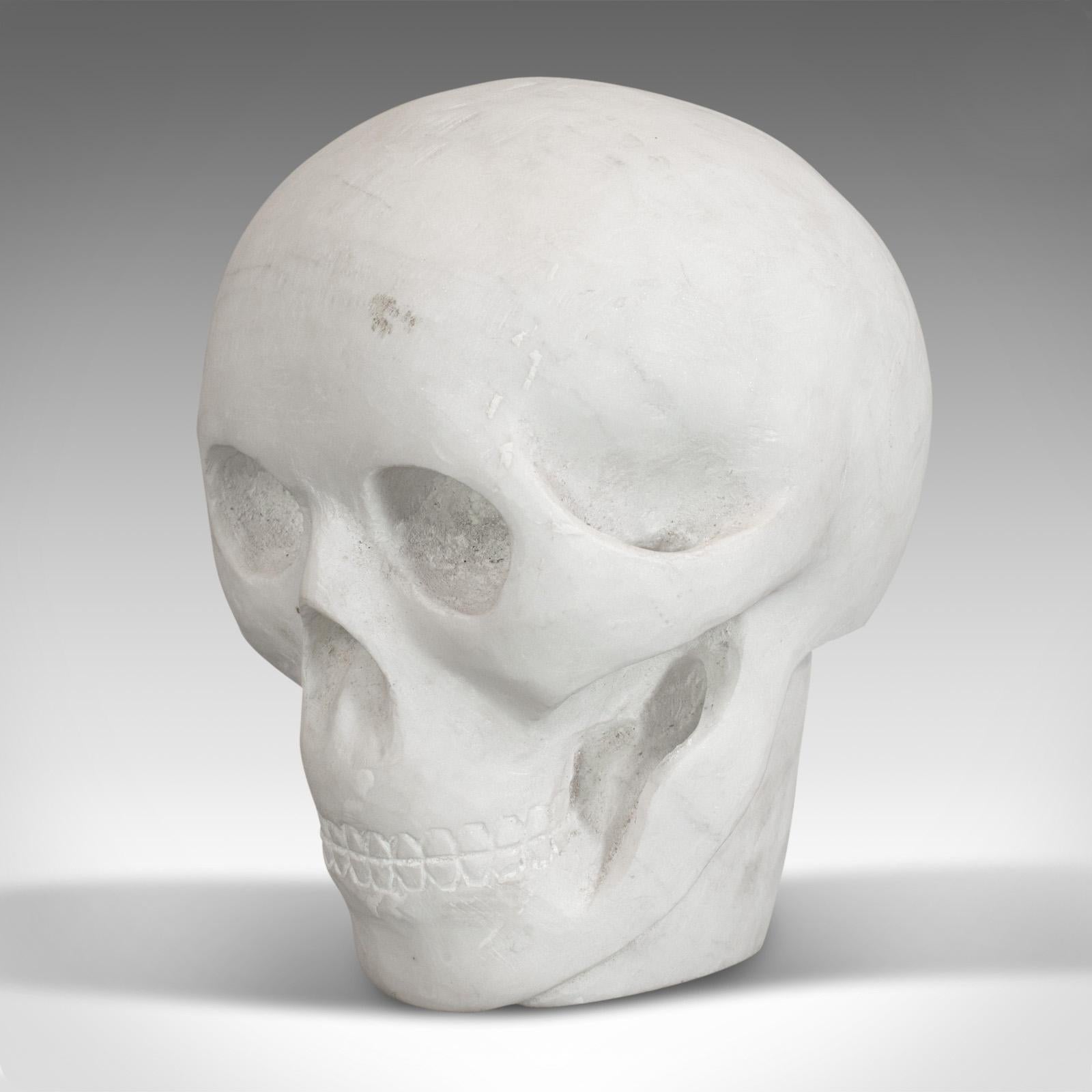 Vintage Decorative Skull, English, White Marble, Desk, Ornament, Paperweight In Good Condition For Sale In Hele, Devon, GB