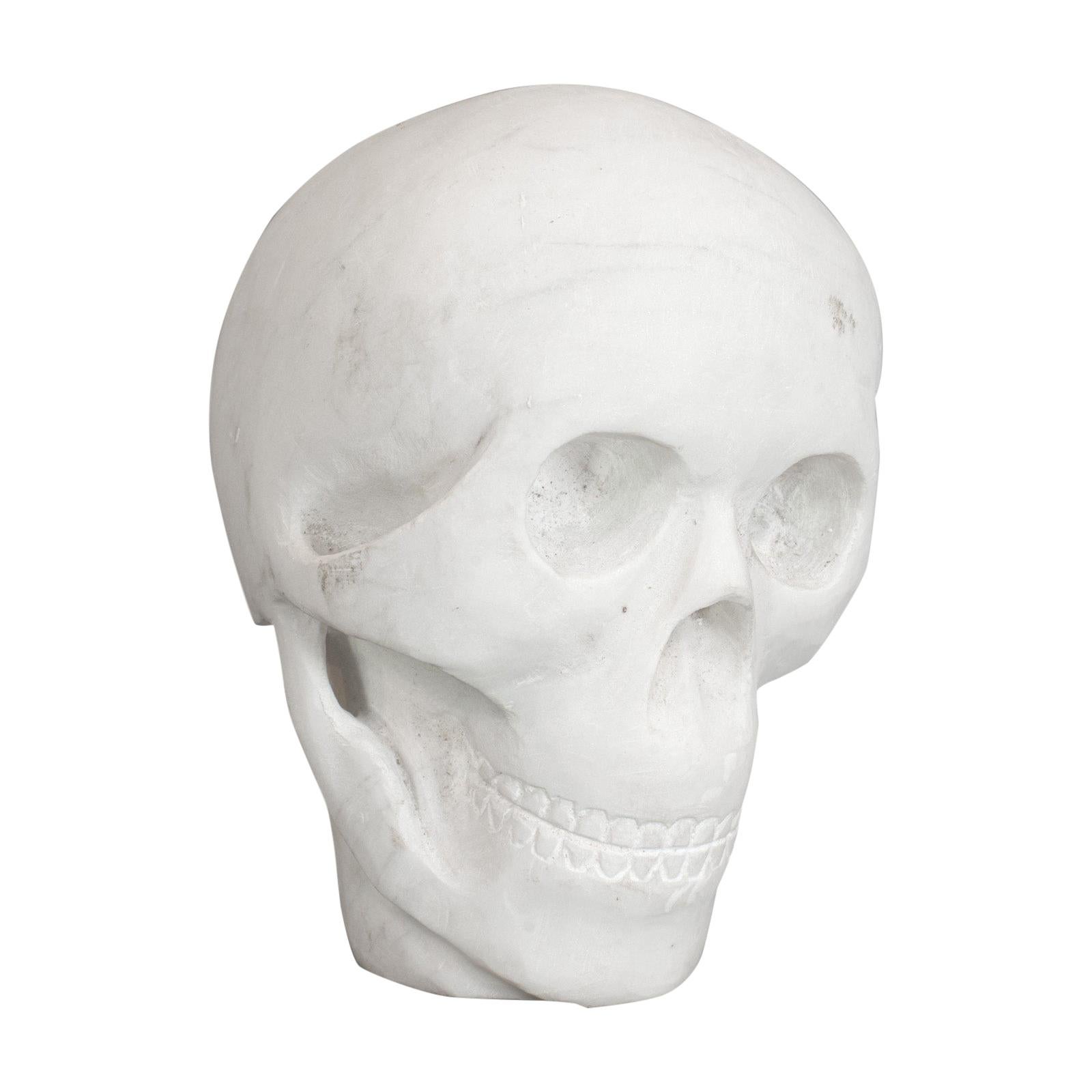 Vintage Decorative Skull, English, White Marble, Desk, Ornament, Paperweight For Sale