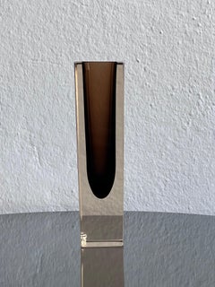 Vaso decorativo d'epoca "Sommerso" di Murano in vetro trasparente e marrone, Flavio Poli