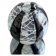 Vintage Decorative Sperical Vase in Black and White Filigree Glass