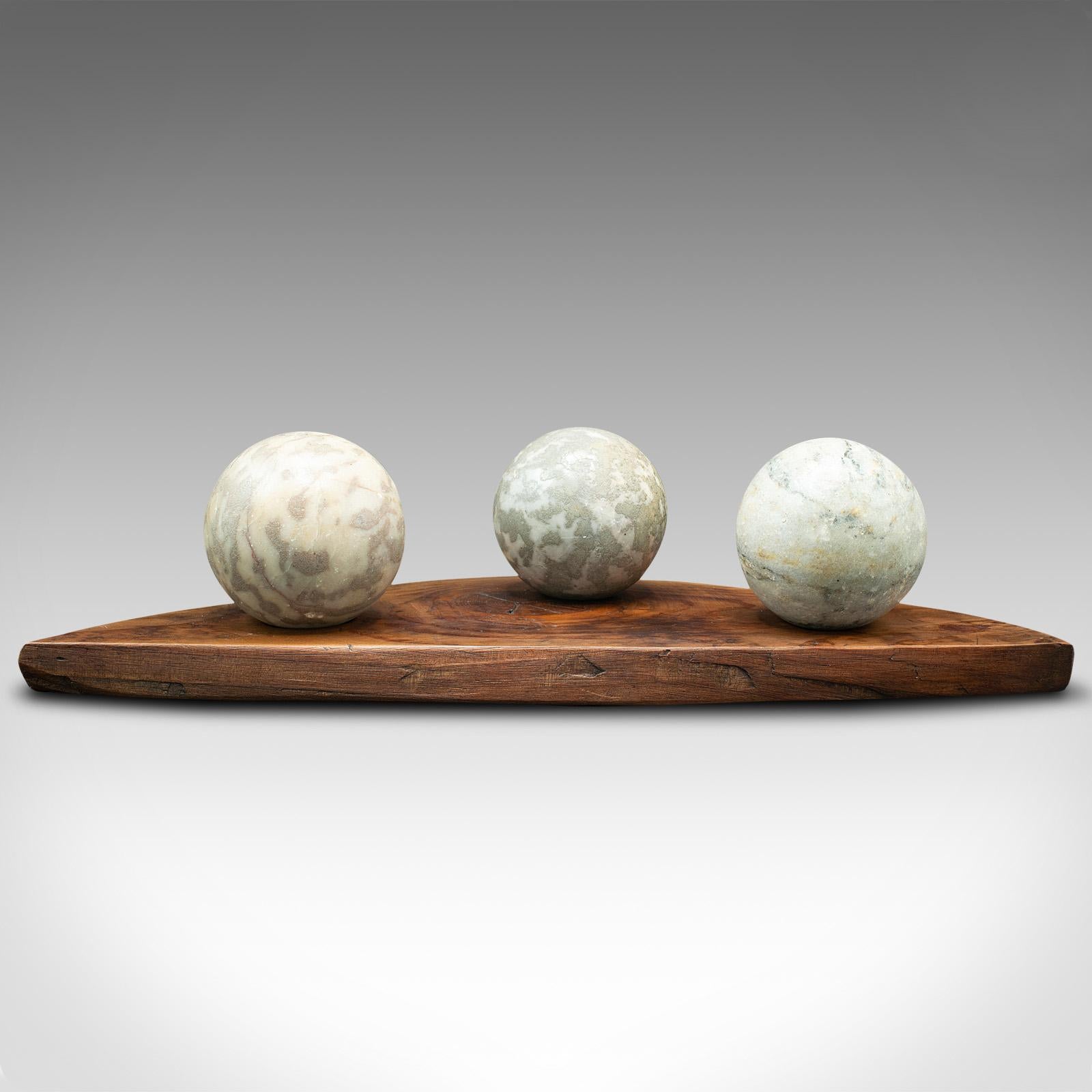 20th Century Vintage Decorative Sphere Display, Cedar, Italian Marble, Plinth, Mid Century For Sale