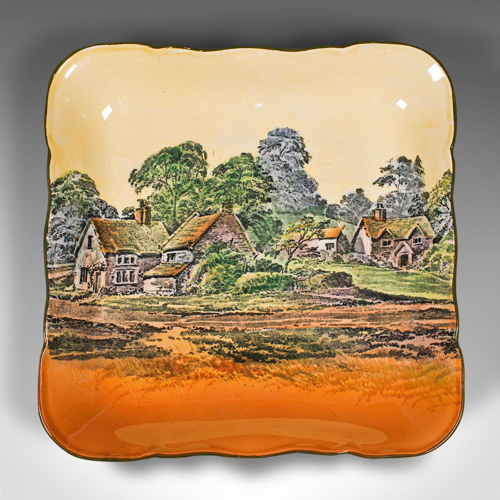 Country Vintage Decorative Square Dish, English, Ceramic Serving Plate, Early 20th, 1930 For Sale