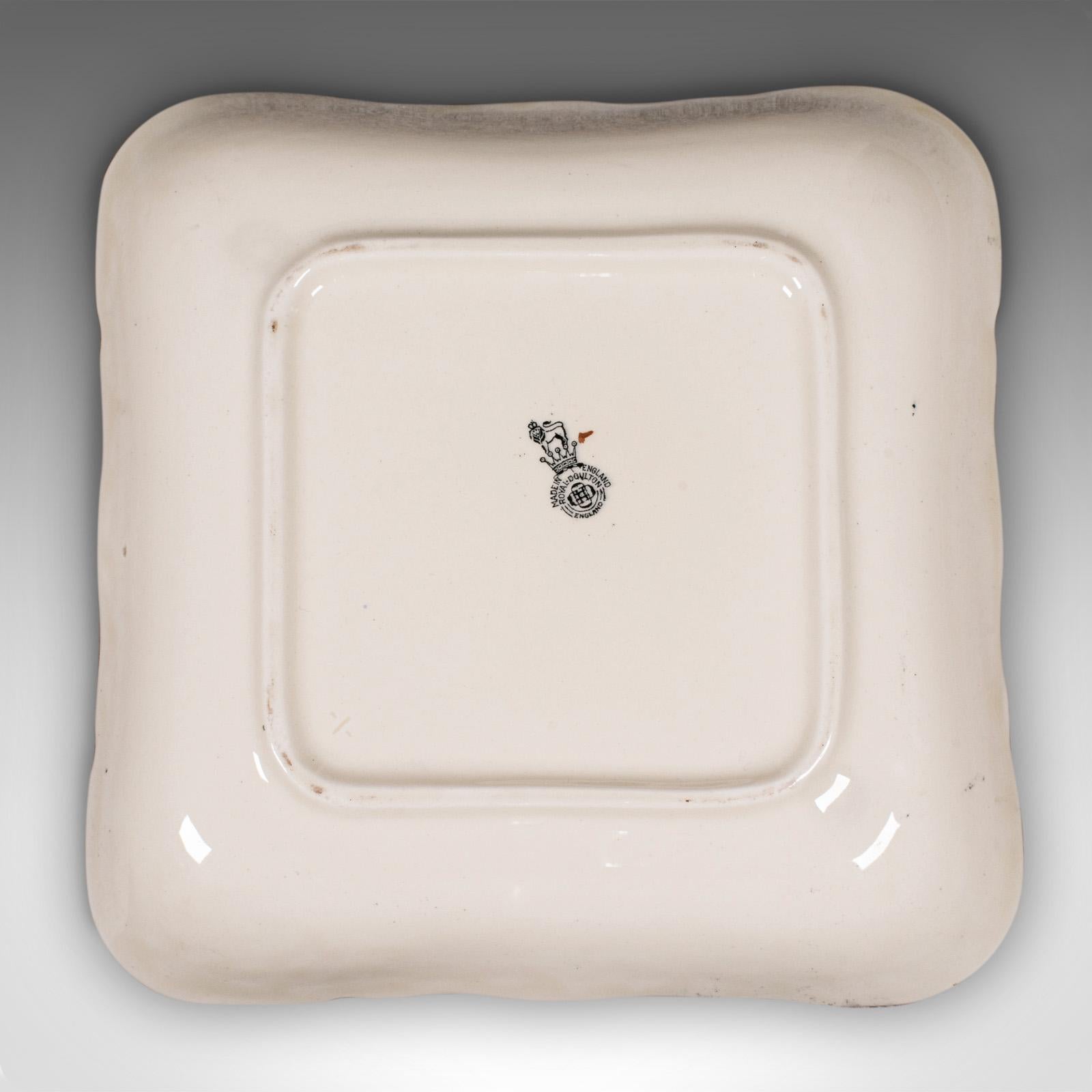 British Vintage Decorative Square Dish, English, Ceramic Serving Plate, Early 20th, 1930 For Sale