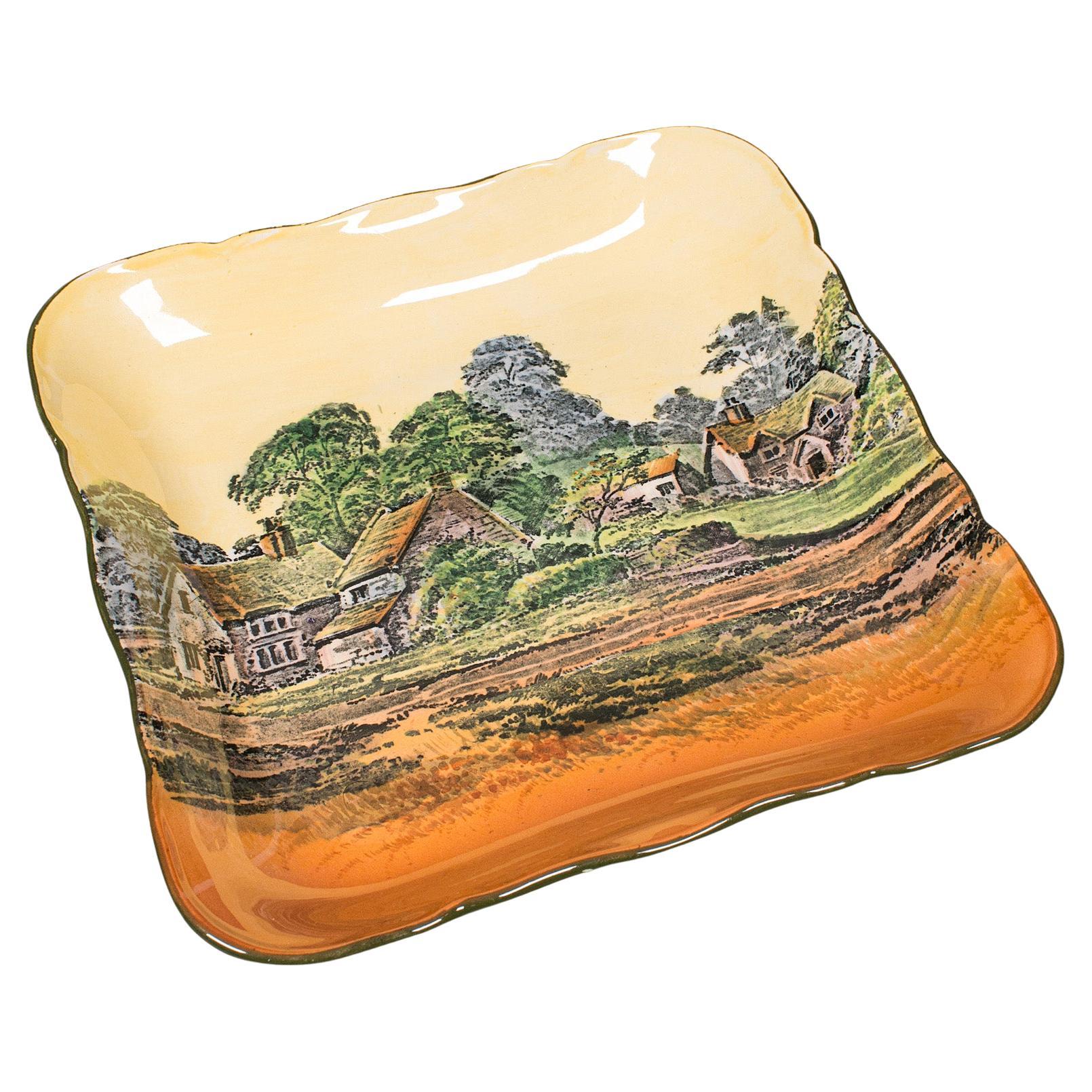 Vintage Decorative Square Dish, English, Ceramic Serving Plate, Early 20th, 1930 For Sale
