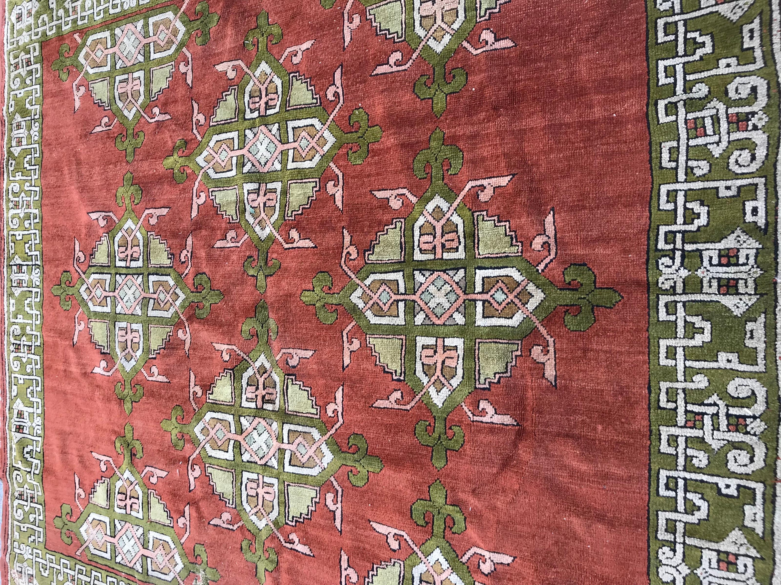 Vintage Decorative Square Turkish Ushak Rug 5