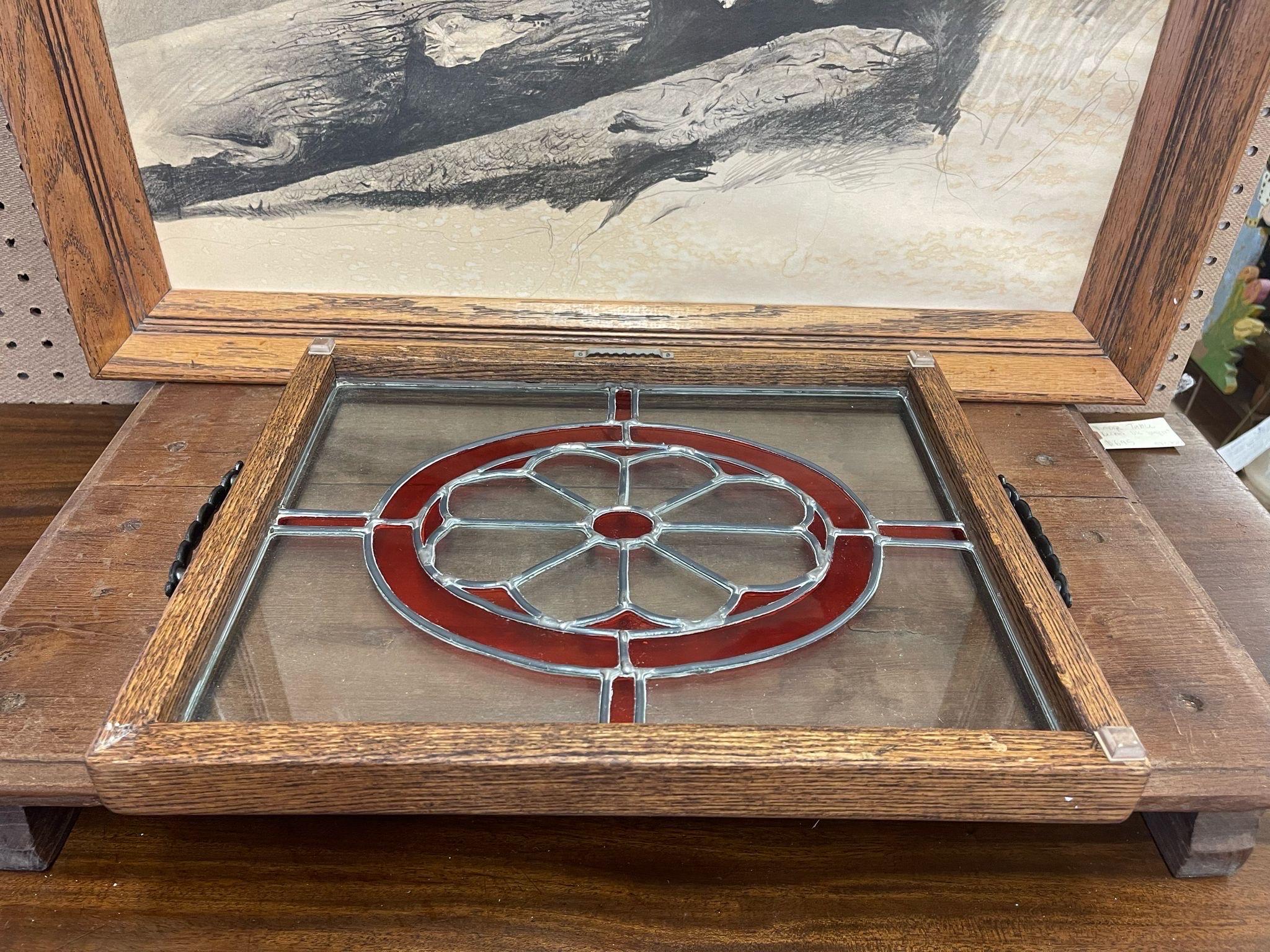Mid-Century Modern Vintage Decorative Stained Glass Tray With Floral Motif. For Sale