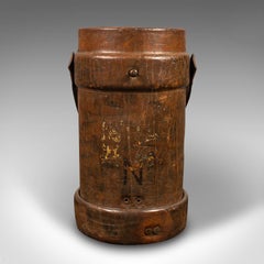 Vintage Decorative Stick Stand, English Leather Basket, Storage Bin, Mid-Century