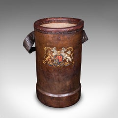 Vintage Decorative Stick Stand, English Leather Office Waste Basket, Storage Bin
