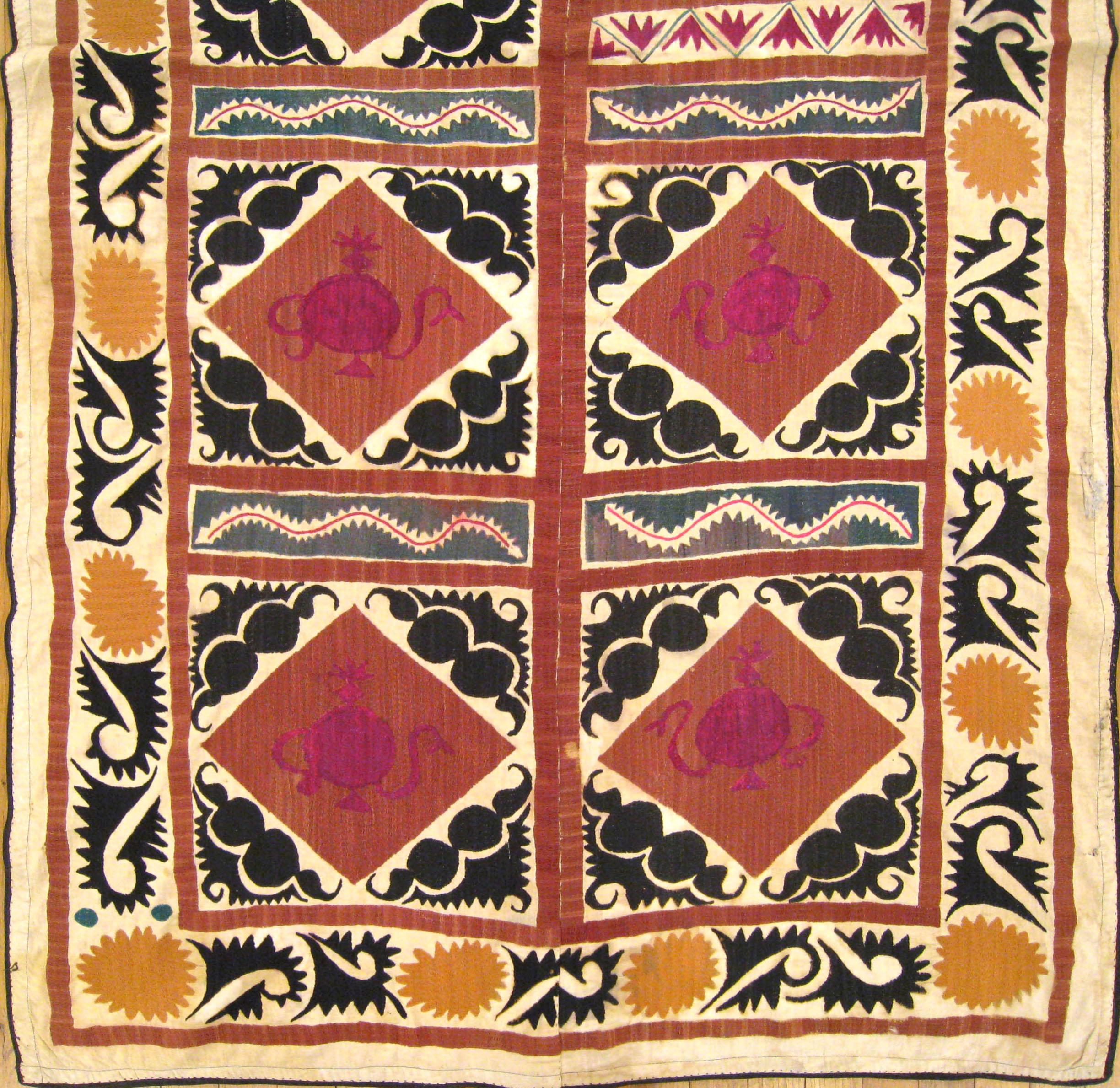 Uzbek Antique Decorative Suzani Textile, Repeat Design, Wall Hanging & Floor Covering For Sale