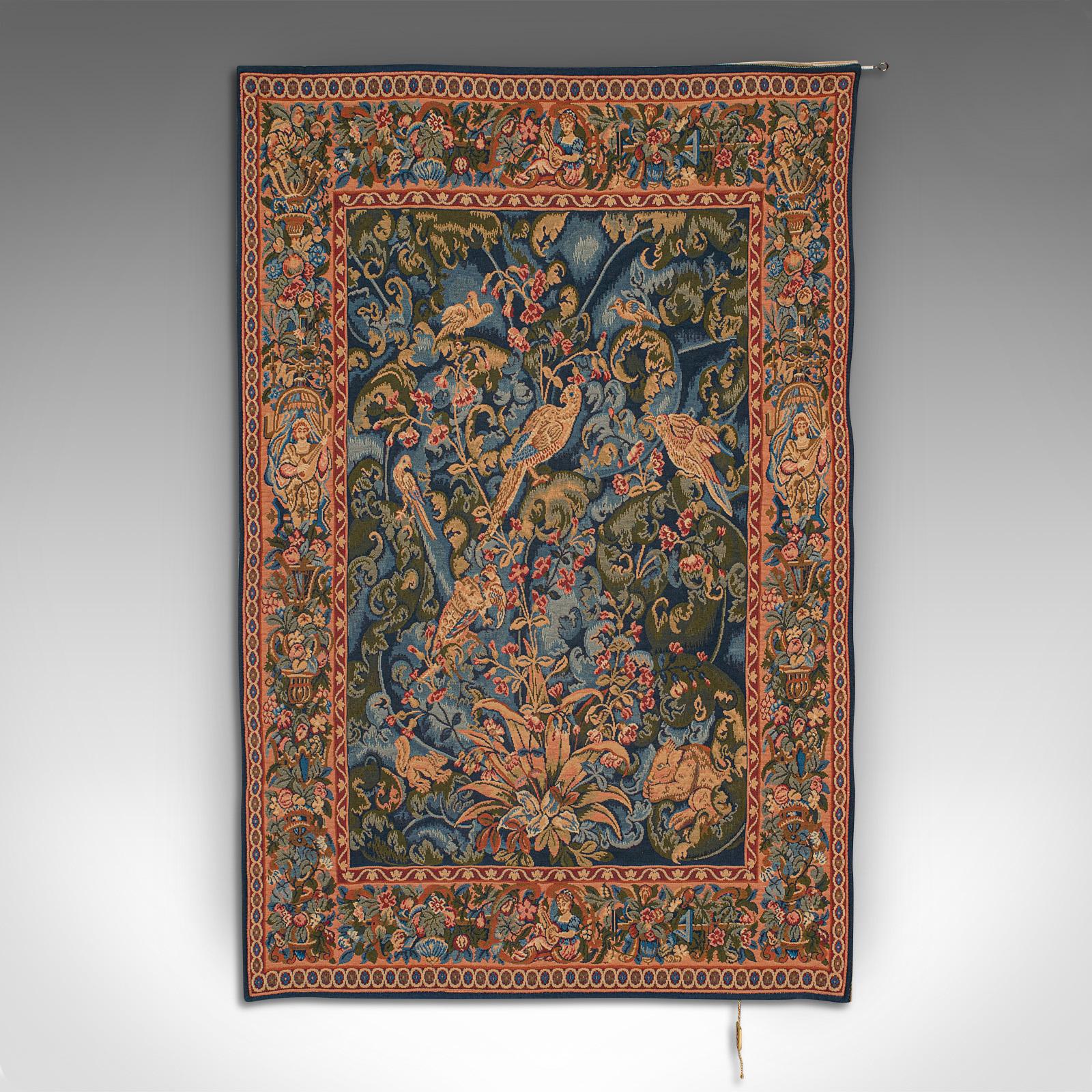This is a vintage decorative tapestry. A French, needlepoint wall panel, dating to the late 20th century, circa 1980.

Inspired by the feuilles d’aristoloche tapestry originating in the Netherlands during the 16th century
Displays a desirable