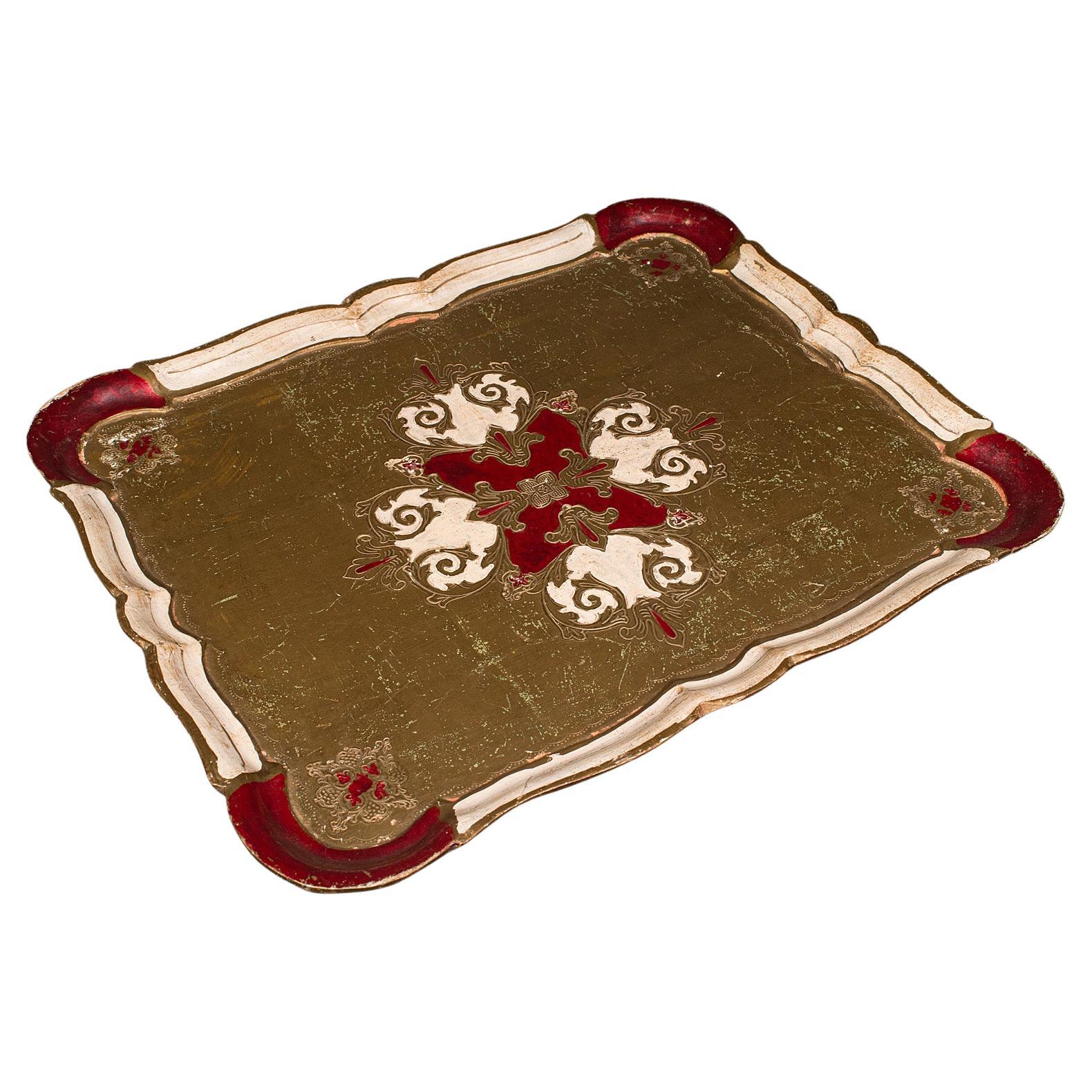 Vintage Decorative Tea Tray, Italian, Serving Platter, Baroque Revival, C.1950 For Sale