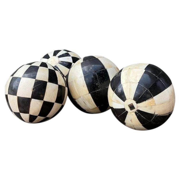 Vintage Decorative Tessellated Stone Spheres - Set of 4