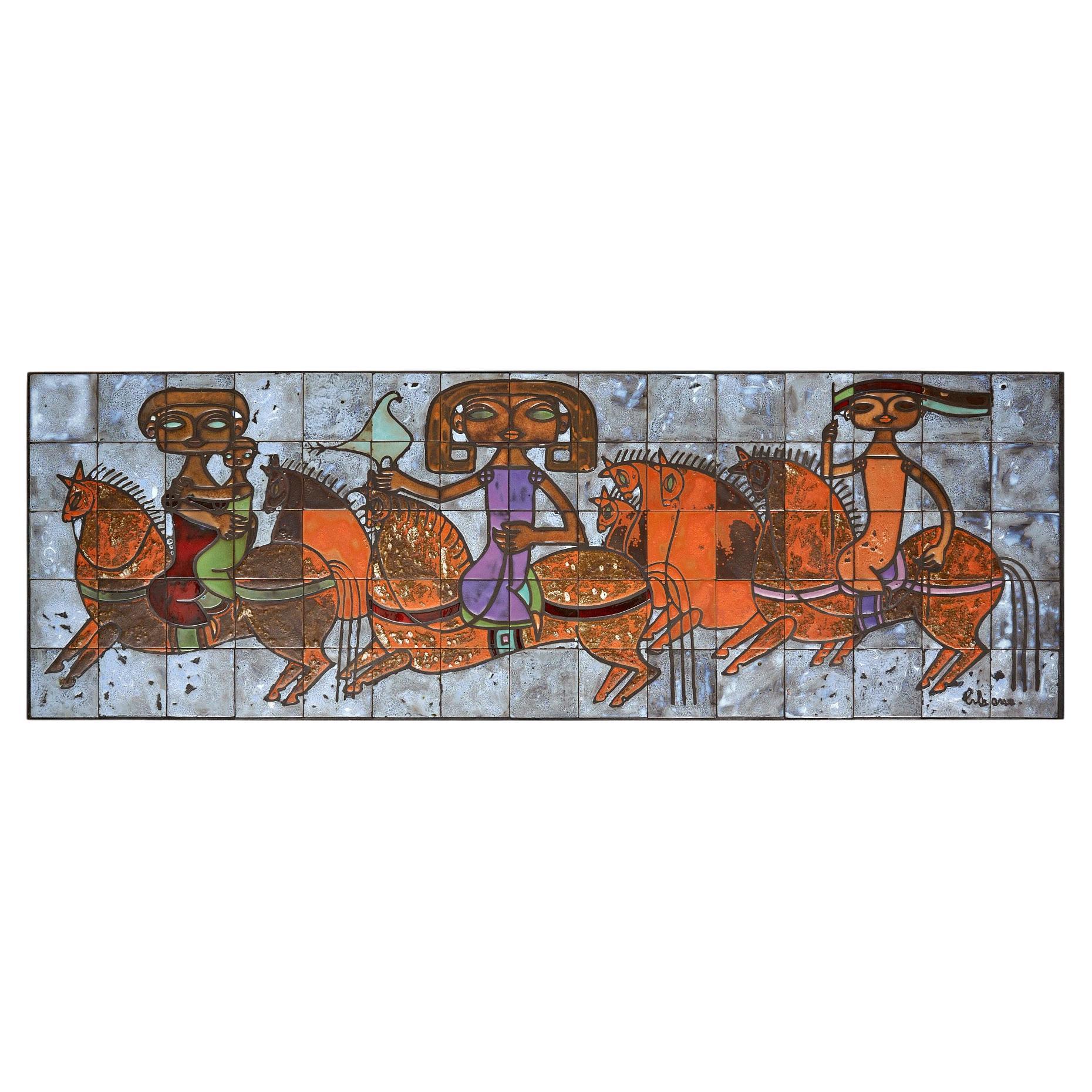 Panel decorativo vintage de azulejos de Vallauris