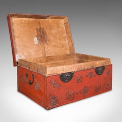 Vintage Decorative Trunk, Oriental, Leather, Travel Case, Storage Case, Art Deco