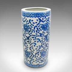 Vintage Decorative Umbrella Stand, English, Blue & White, Ceramic, Hall, Planter