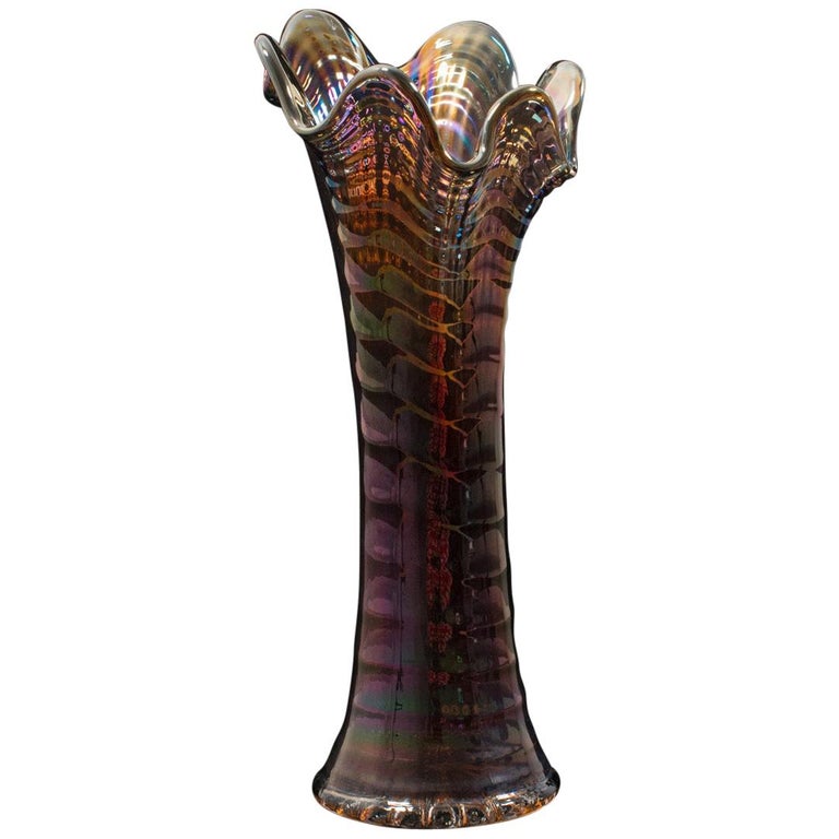 Dekorative Vintage-Vase, englisch, Karnevalsglas, Verzierung, Lüster, um 1940 im Angebot bei 1stDibs Deutschland