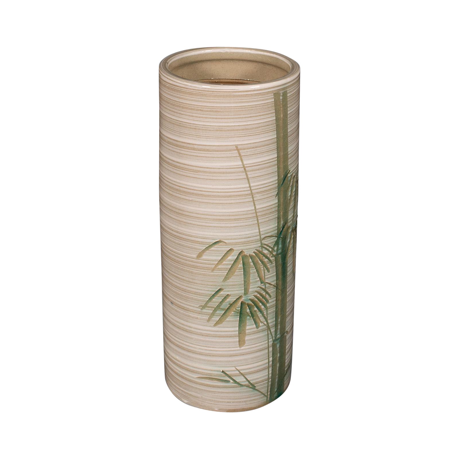 Vase décoratif japonais, céramique, motif bambou, manches à fleurs, vers 1980