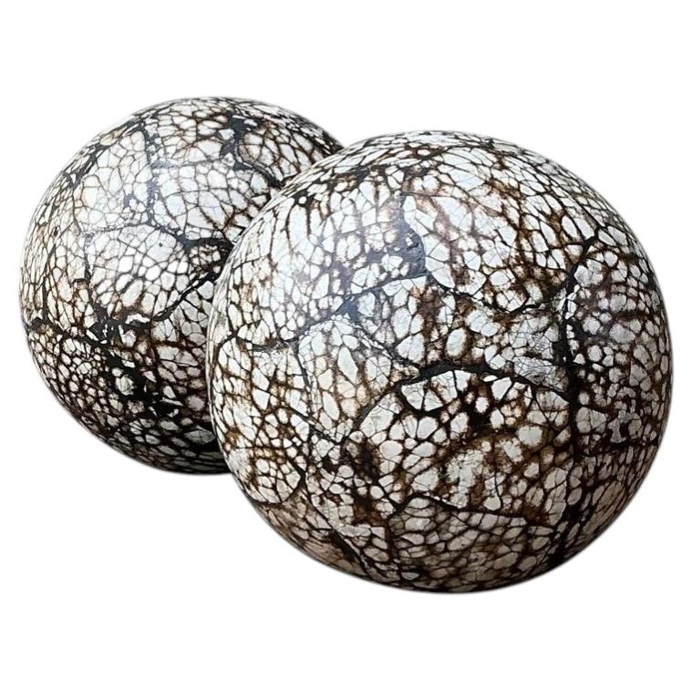 Vintage Decorative Wood Spheres - A Pair