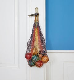 Vintage Decorative Wooden Balls in Crochet Mesh Bag, France, 20th Century