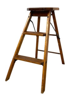 Vintage Decorative Wooden Folding Step Stool Ladder with Octagonal Top.