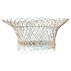 Vintage Decorative Woven Wire Basket, White Oval, 1950s American