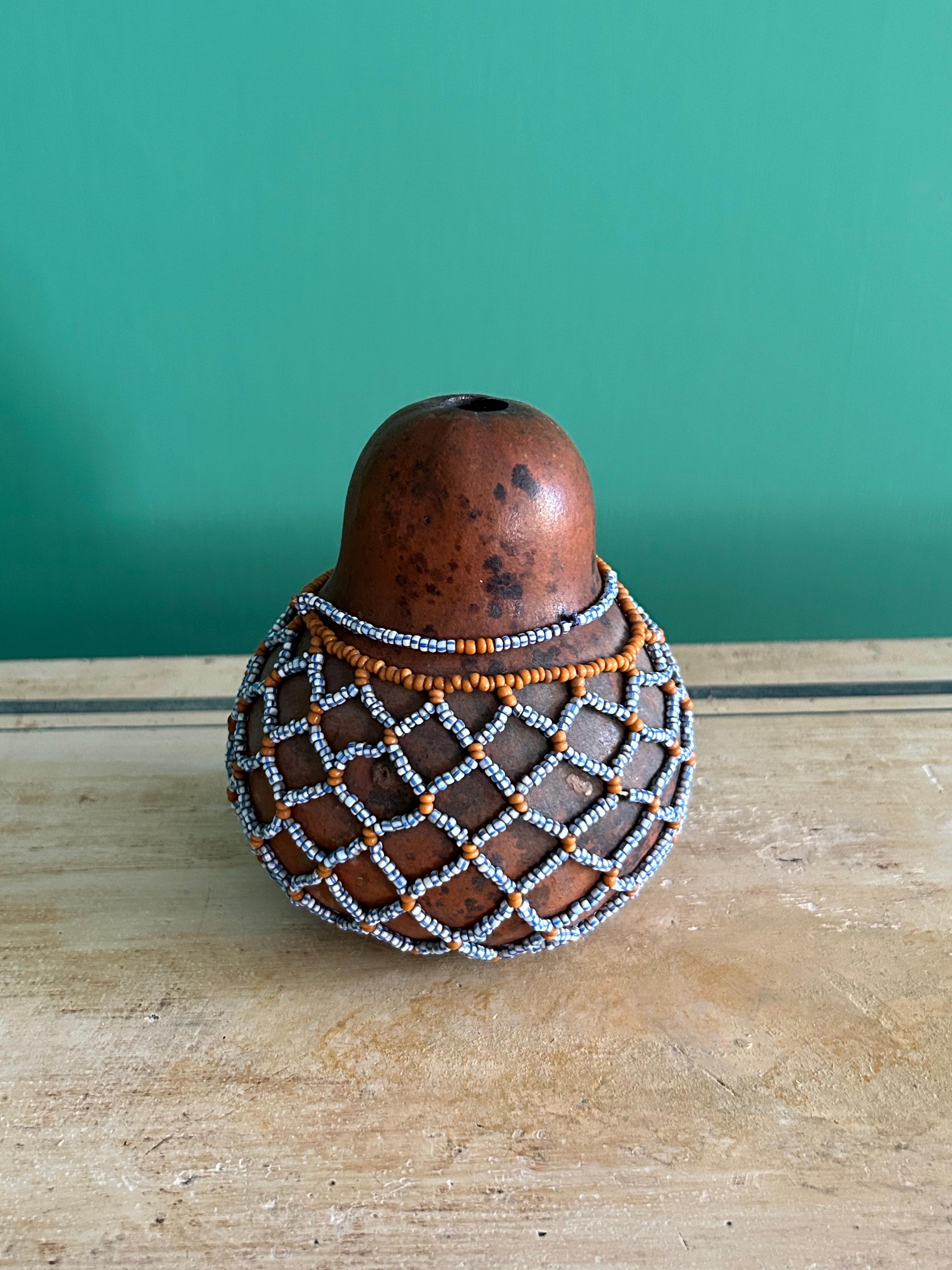 Mid-20th Century Vintage Decorative Xhosa Beaded Medicine Gourd, South Africa, 1930s For Sale