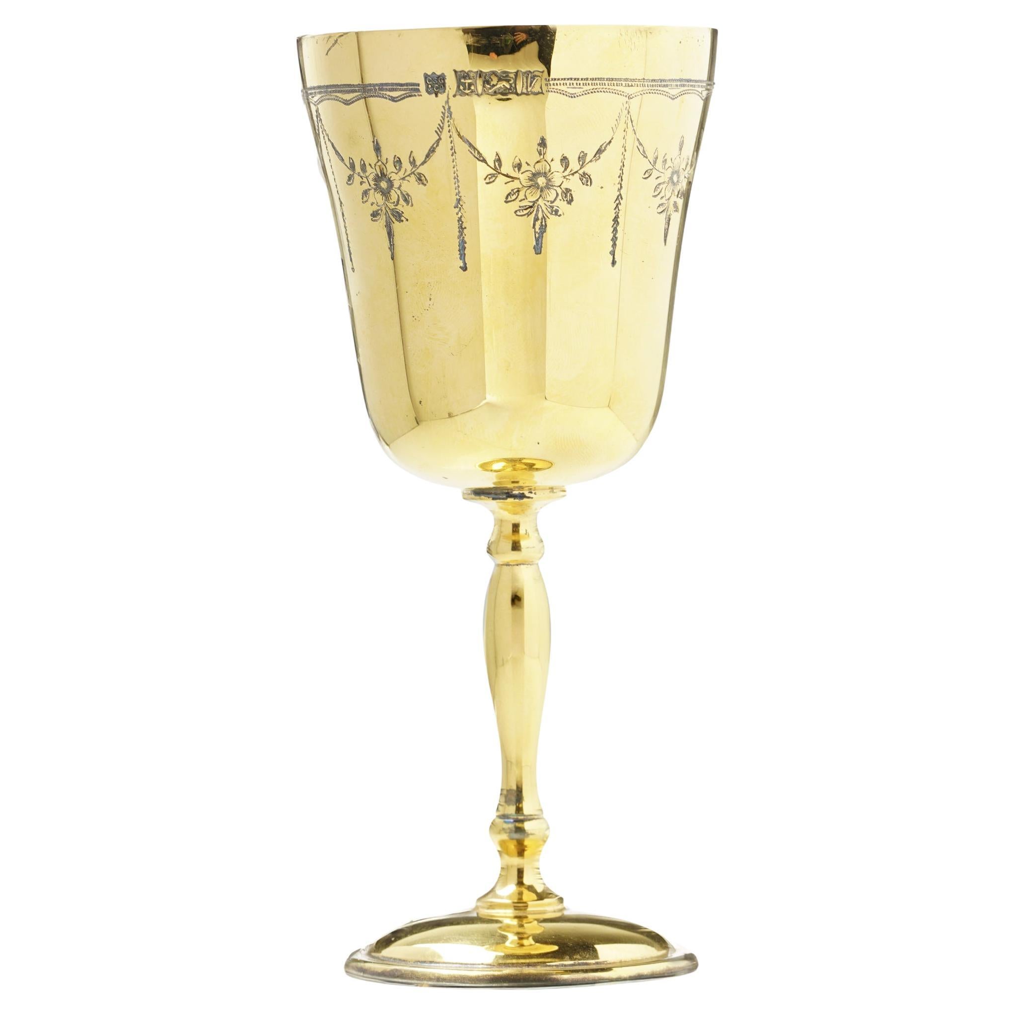 Copa vintage de plata dorada con grabado decorativo, Birmingham 1970