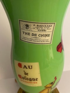 Vintage Decoupage Table Lamp, Glass, Colorful Design, Circa 1980s